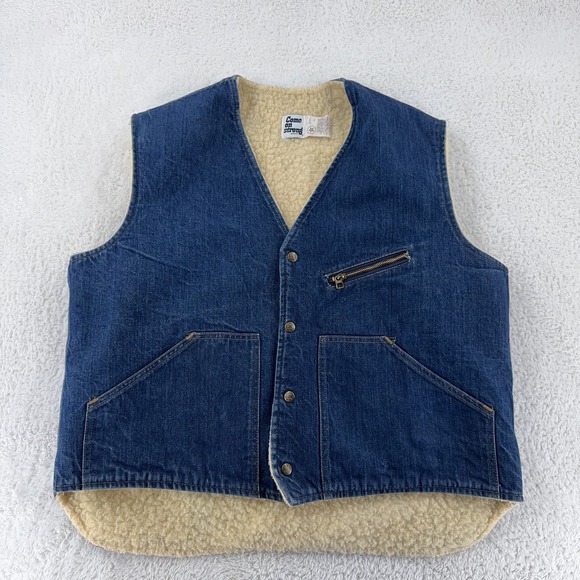 Come On Strong Other - Vintage Come On Strong Vest Mens XL Blue Denim Sherpa Lined Workwear 80s USA